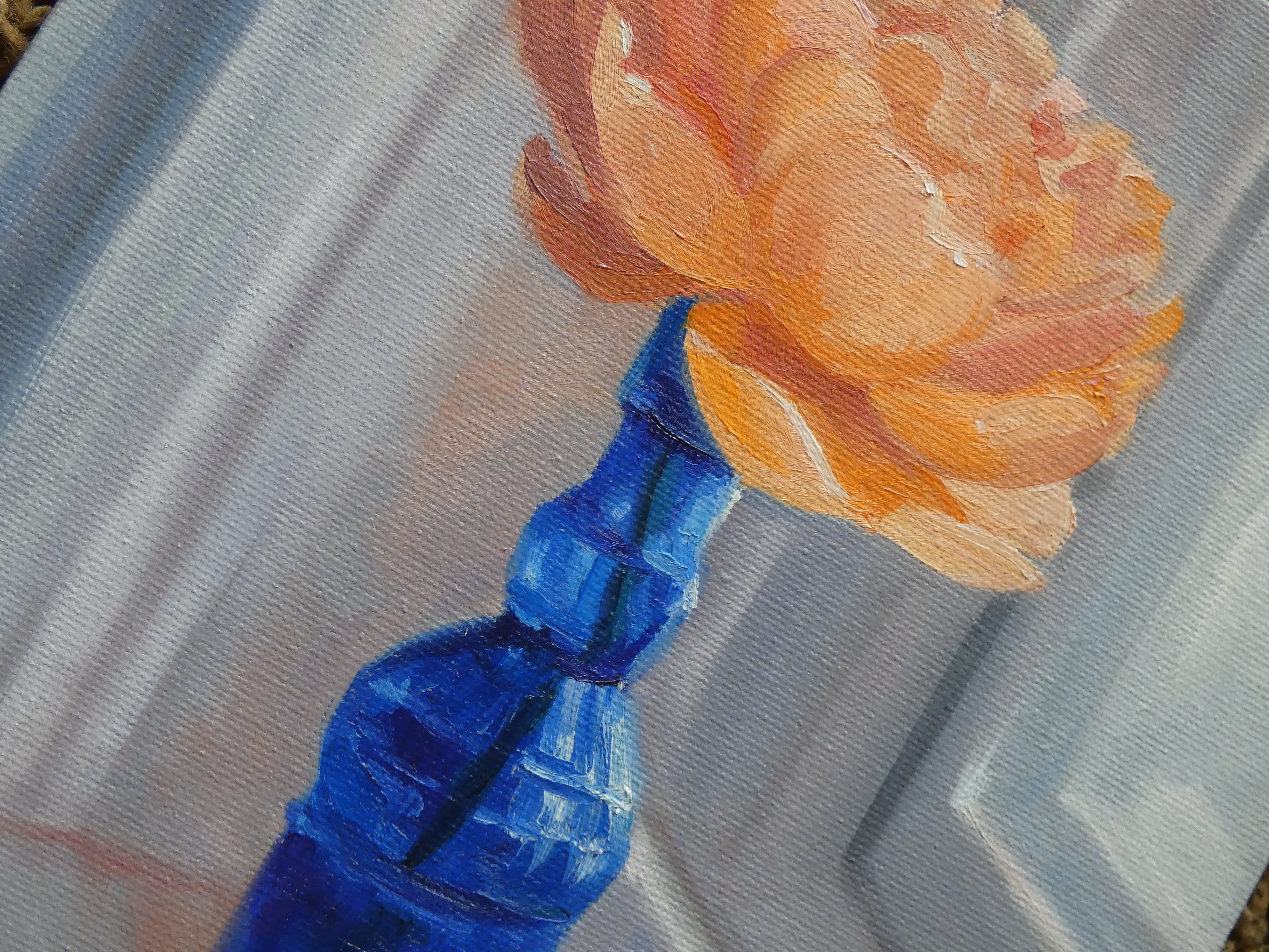 Cobalt Bottle & Rose || 8x10" Original Oil on Canvas-- Frame Included! - Erica Kilbourn Art