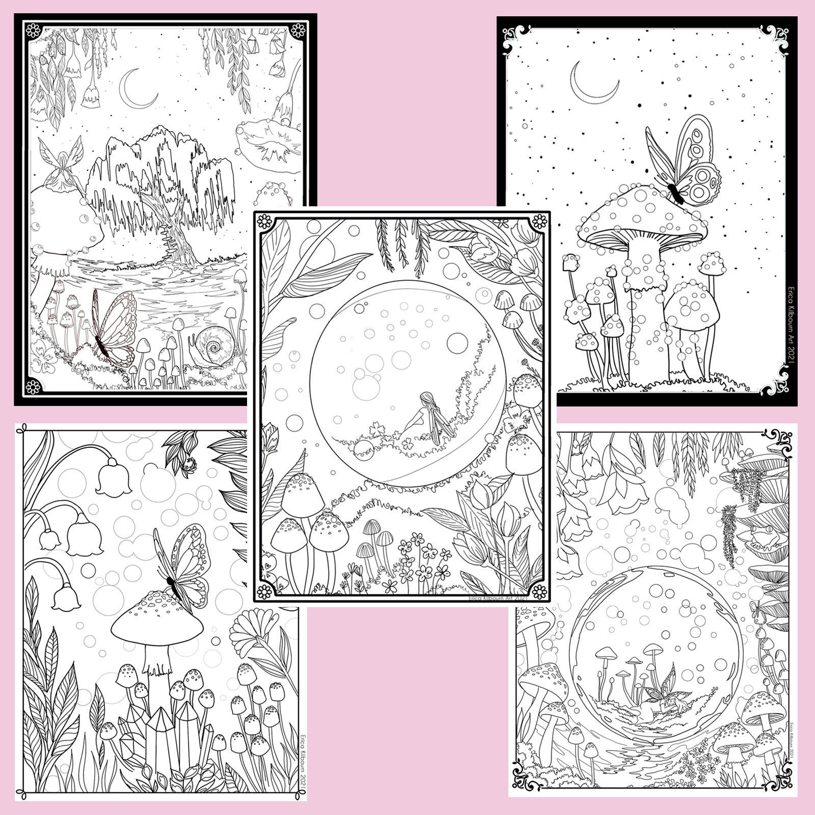 Coloring Page Pack || Five Fairy Themed Line Art Pages
