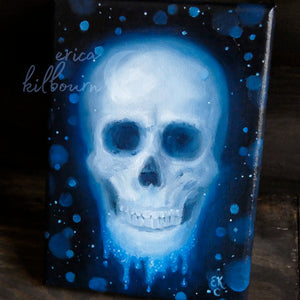 Skull in Blue || 5x7" Original Oil Painting on Canvas - Erica Kilbourn Art