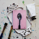 Load image into Gallery viewer, Pink Spoon || Mini Oil Painting on Panel || Display Easel Included
