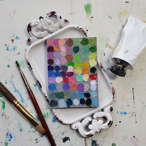 Rainbow Dots || Mini Oil Painting on Panel || Display Easel Included