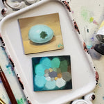 Load image into Gallery viewer, Robin&#39;s Egg &amp; Palette Set || Tiny Oil Paintings on Panel || One Display Easel Included
