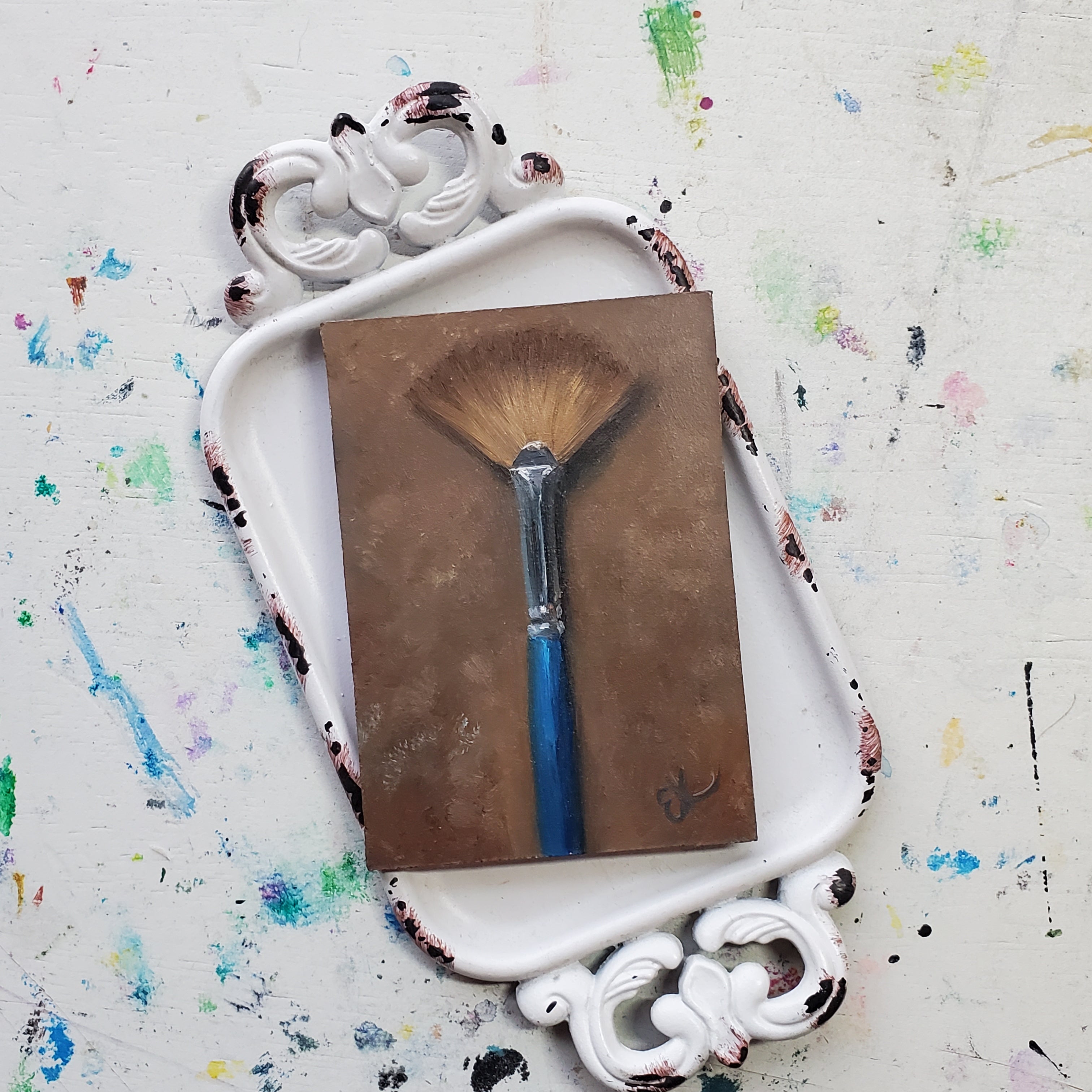 Brush Study || Mini Oil Painting on Panel || Display Easel Included